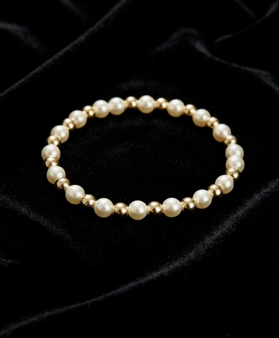 White and Gold Beads Bracelet