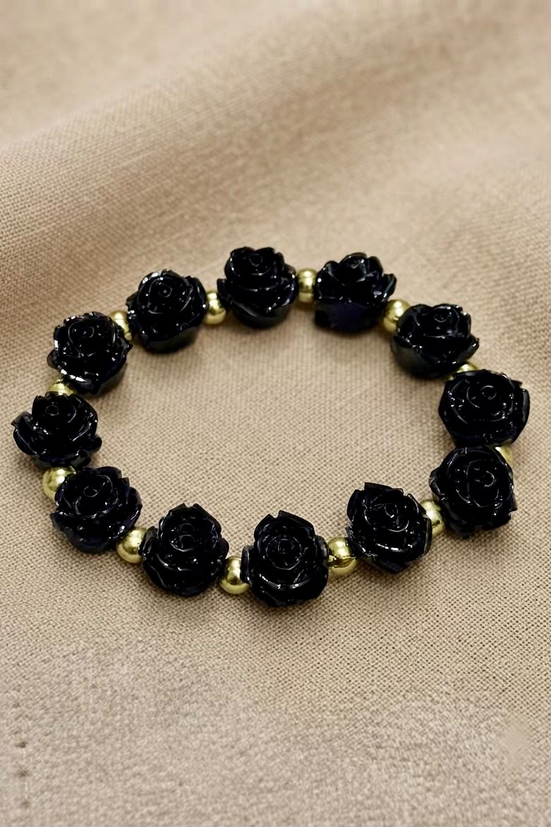 Black Rose Beads Bracelet